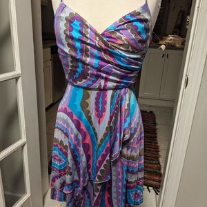 Trina Turk Blue and Purple Ruched Mini Sundress